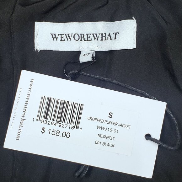 WeWoreWhat Cropped Puffer Jacket Black Womens Size S Zip Front Quilted Coat - Picture 2 of 16